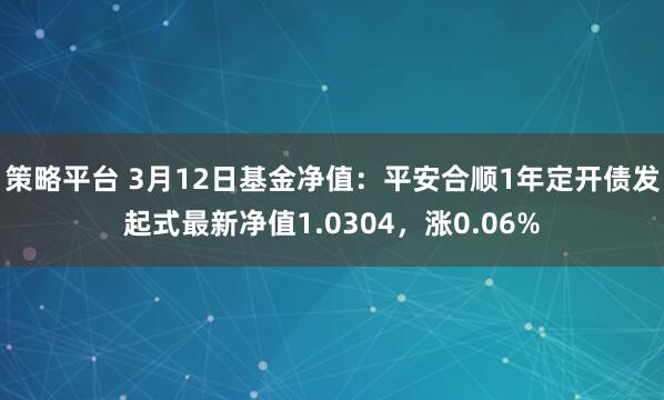 策略平台 3月12日基金净值：平安合顺1年定开债发起式最新净值1.0304，涨0.06%